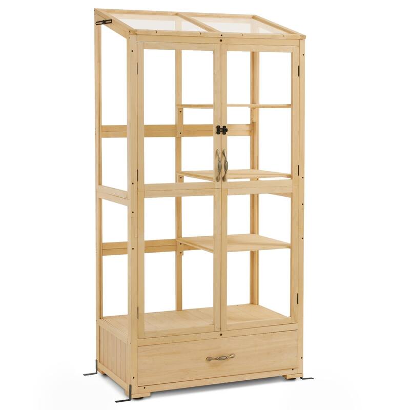 MCombo Cold Frame Greenhouse with Drawer and Shelves, Wood 0864 - Natural