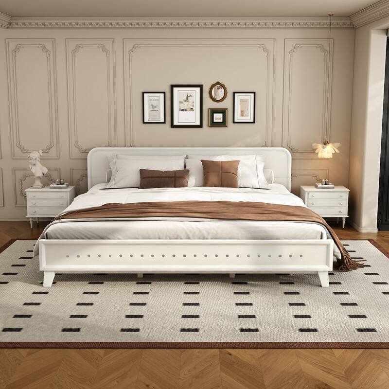 Pine Solid Wood King/Queen Size Bed Frame, Sturdy Platform Design with No Box Spring Needed