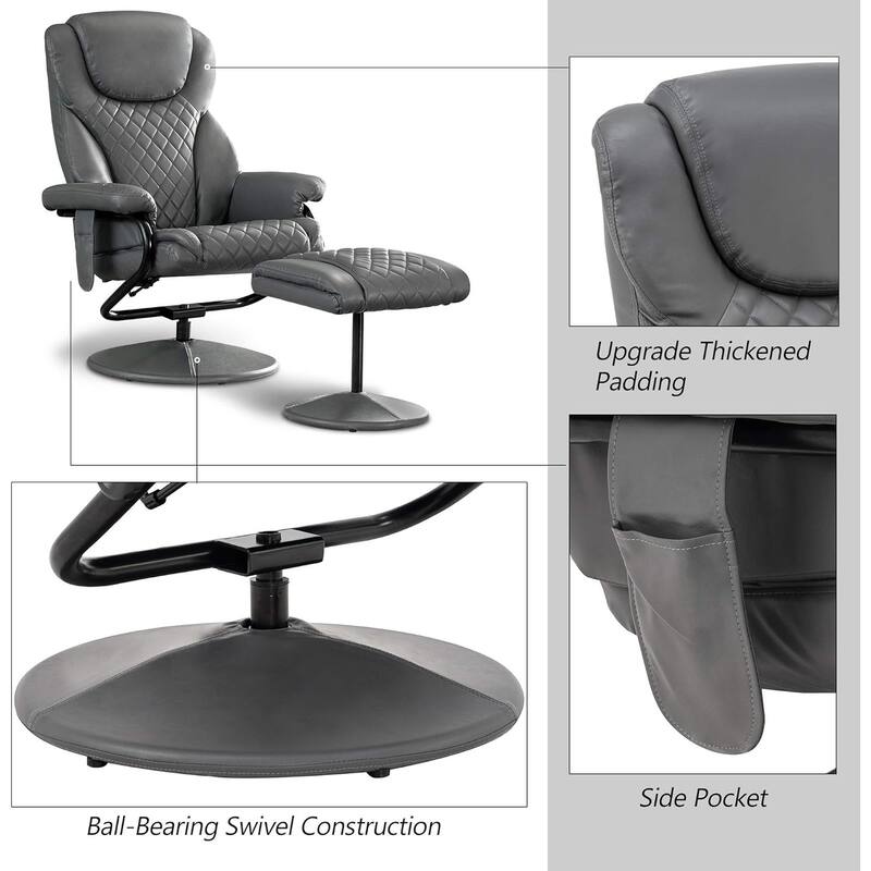 MCombo set of 2 Faux Leather Swivel Massage Recliner with ottoman