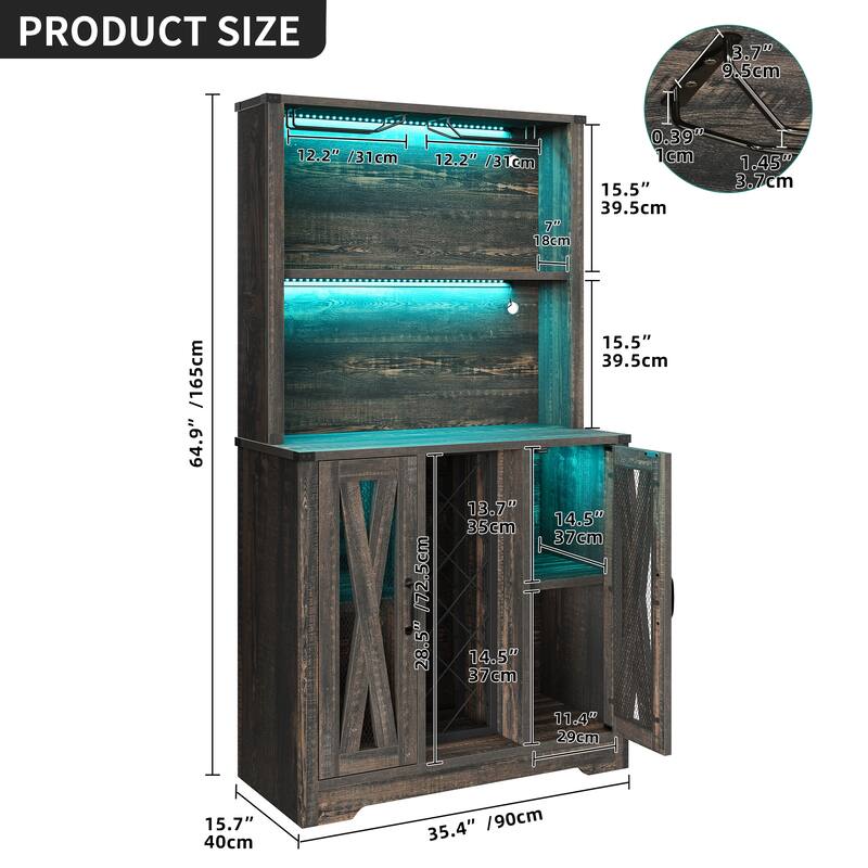 Moasis Bar Cabinet with Wine Rack LED Lights, Sideboard Buffet Storage Cabinet