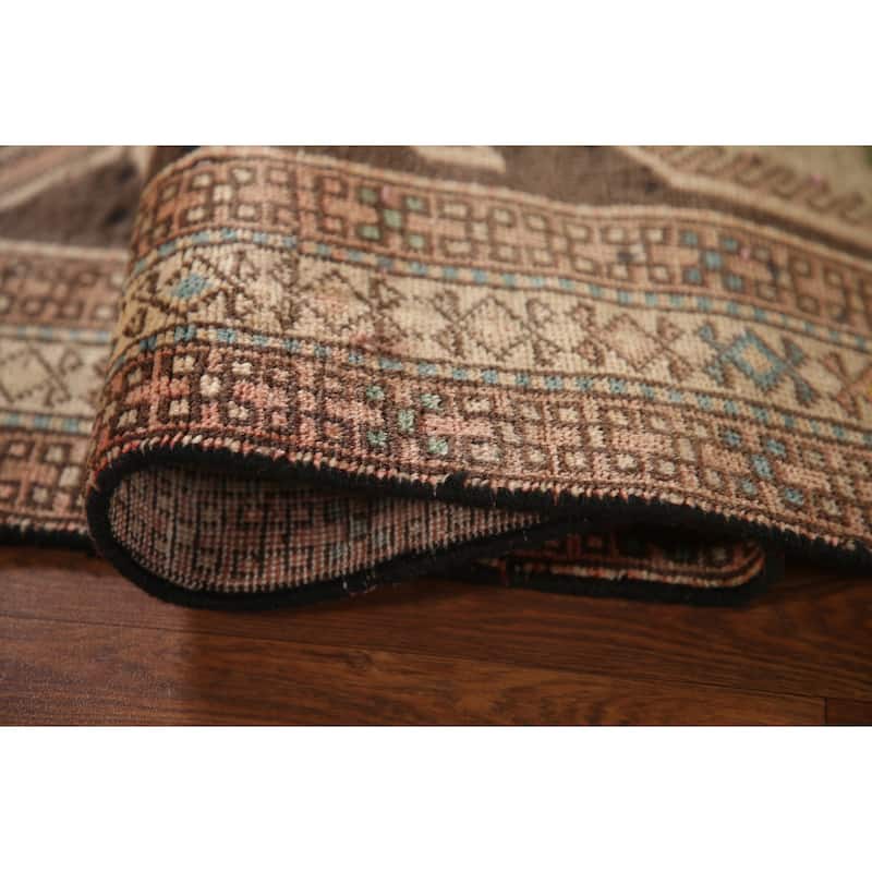Animals Tribal Ardebil Persian Vintage Runner Rug Handmade Wool Carpet - 4'0"x 10'2"