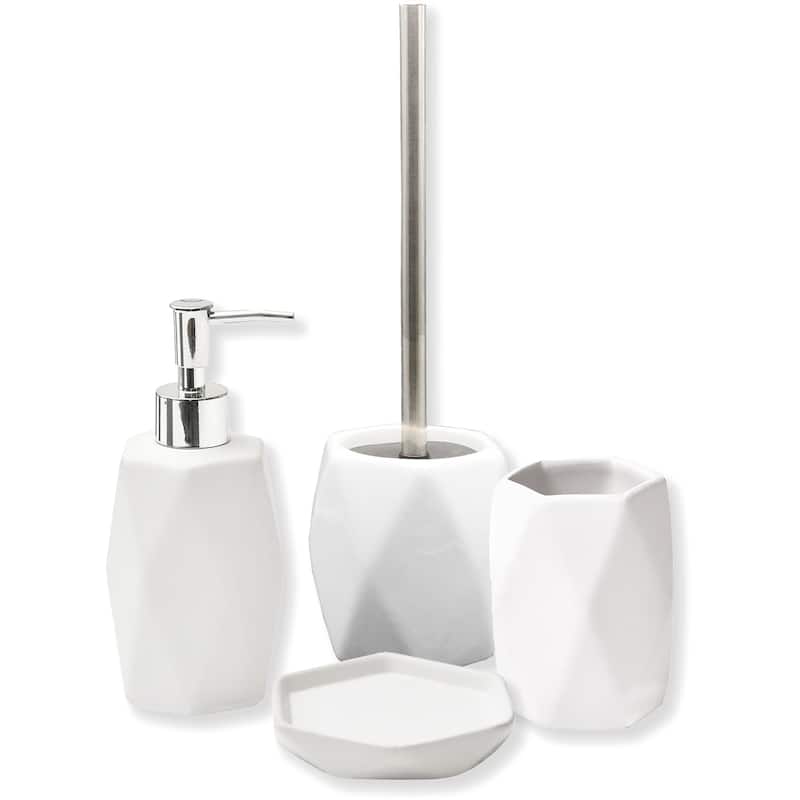 Diamond Bath Set Accessories White or Black - Full Set 4 Pieces - White