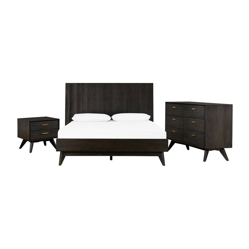 Baly Mid-Century Modern Acacia Wood 4 Piece Bedroom Set with Dresser and 2 Nightstands