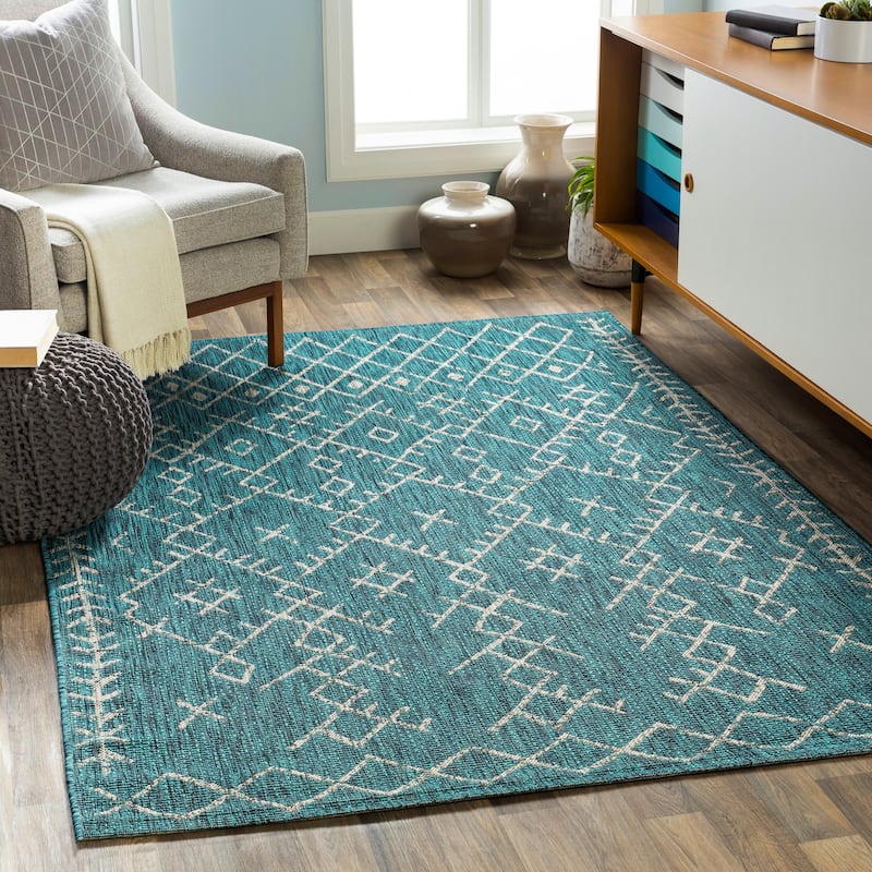 Livabliss Despina Indoor/ Outdoor Bohemian Trellis Area Rug - 2' x 2'11" - Aqua