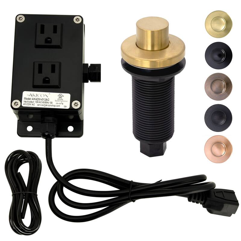 Akicon Garbage Disposal Air Switch Kit, Dual Outlet Sink Top Waste Disposal On/Off Switch Kit - Brushed Gold