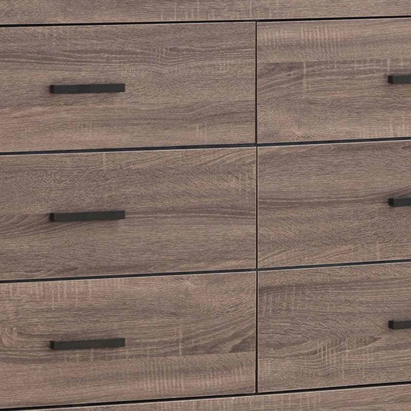 6 Drawer Dresser with Metal Bar Pulls, Brown