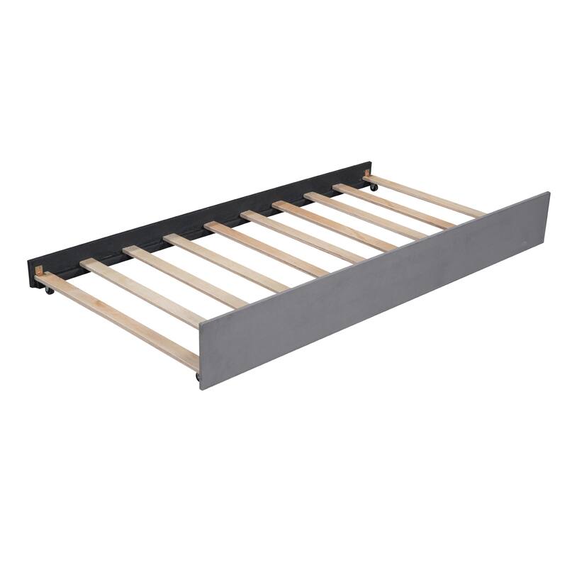 Twin Size Daybed Velvet Upholstered Sofa Bed with Trundle, Wood Platform Slat Support Bed Frame, Striped Tufted Backrest