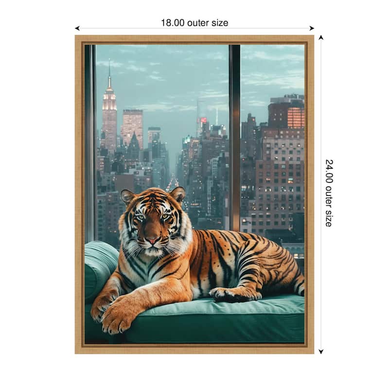 Kate and Laurel Sylvie Graceful Tiger in New York Framed Canvas by Michael Schauer