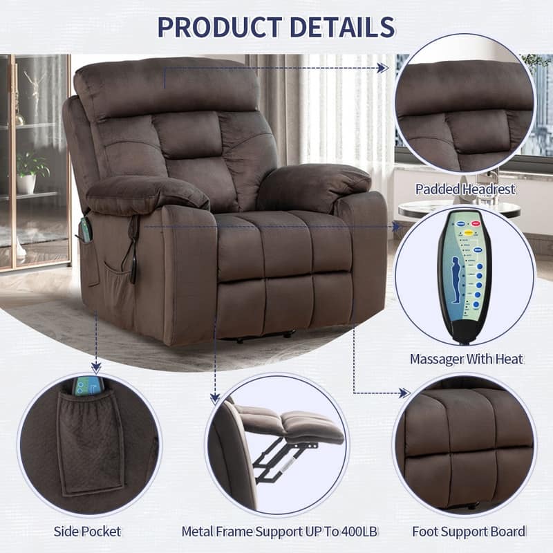 Flagship Oversized Velvet Power Lift Recliner - Recliner Chair with Massage,Heating and Assisted Standing