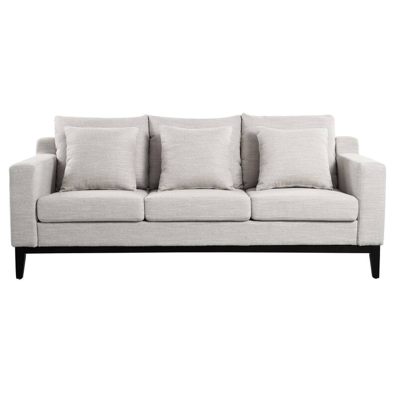 3 Seat Fabric Sofa, Couch Upholstered Leisure Couches with Deep Seats, Modern Square Arms Sofa with Wooden Legs