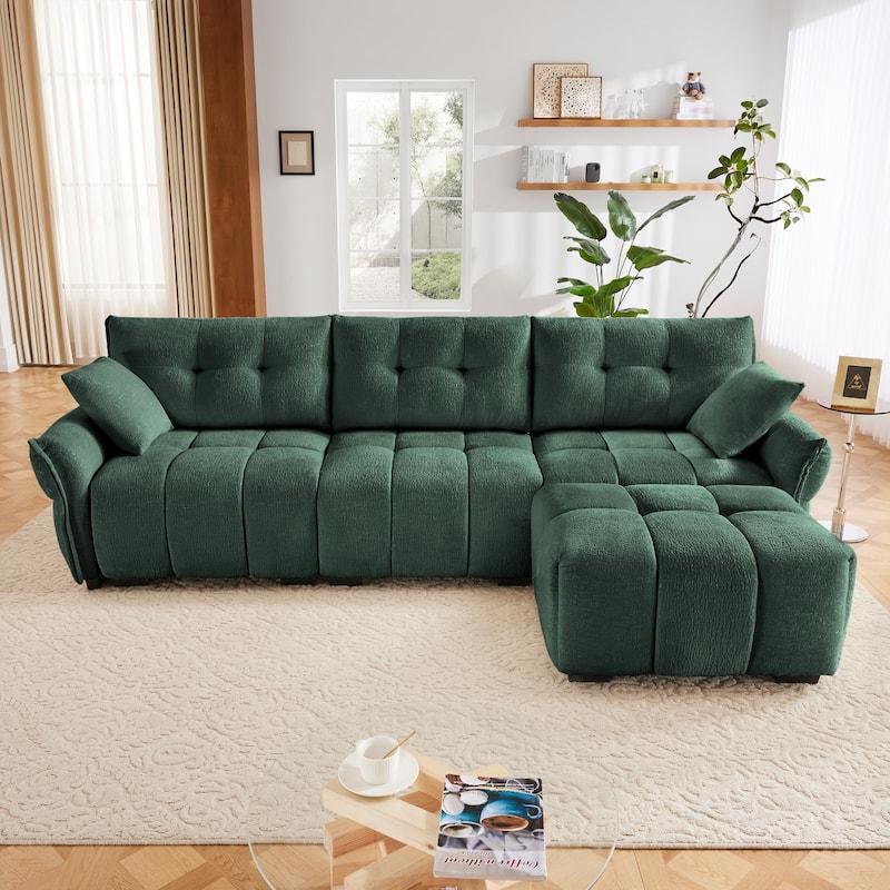 Modular 4-Seat Chenille Sofa Set with 2 Ottomans, High-Resilience Cushions and Solid Wood Frame
