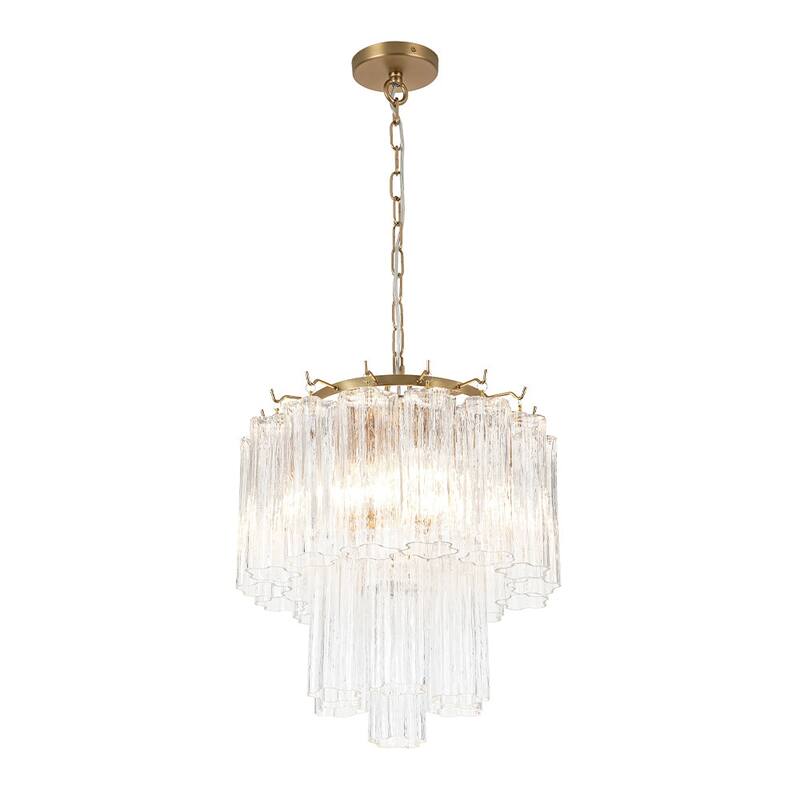 3-Light Modern Clear Textured Tronchi Glass Chandelier