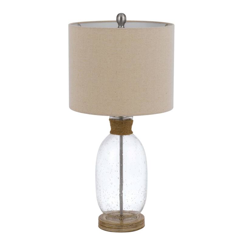 HomeRoots26" Clear Table Lamp With Brown Drum Shade - 12