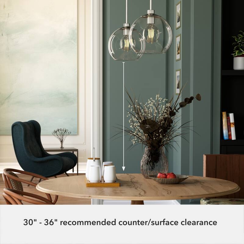 Hunter Xidane 1 Light Clear Glass Pendant or Semi-Flush Light - Kitchen Island, Dining Room, Entry - Glam, Contemporary