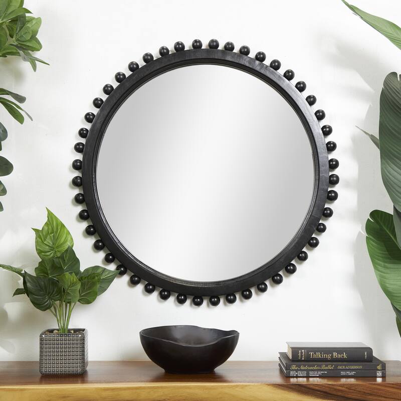 Mango Wood Room Wall Mirror with Beaded Detailing - Black or Gold - Roche River Decor