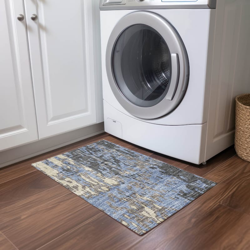 Machine Washable Indoor/ Outdoor Abstract Contemporary Chantille Rug