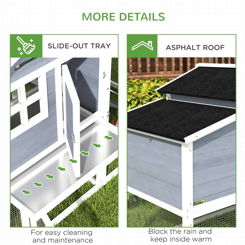 PawHut 76" Wooden Chicken Coop with Outdoor Run, Nesting Box, Tray, Door