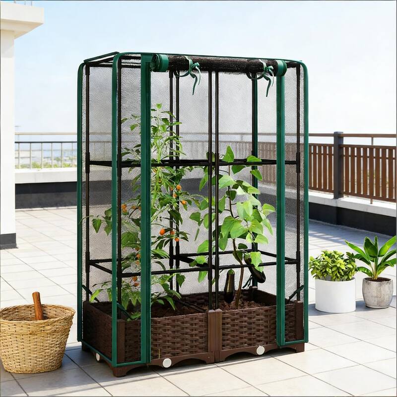 Self-Watering Adjustable Raised Garden Bed with Trellis and Crop Cage