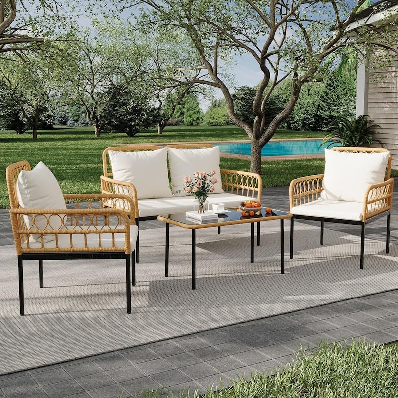 Outdoor 4 Pieces Patio Furniture Sets for Apartment, Bistro, Backyard, Porch - 4PCs