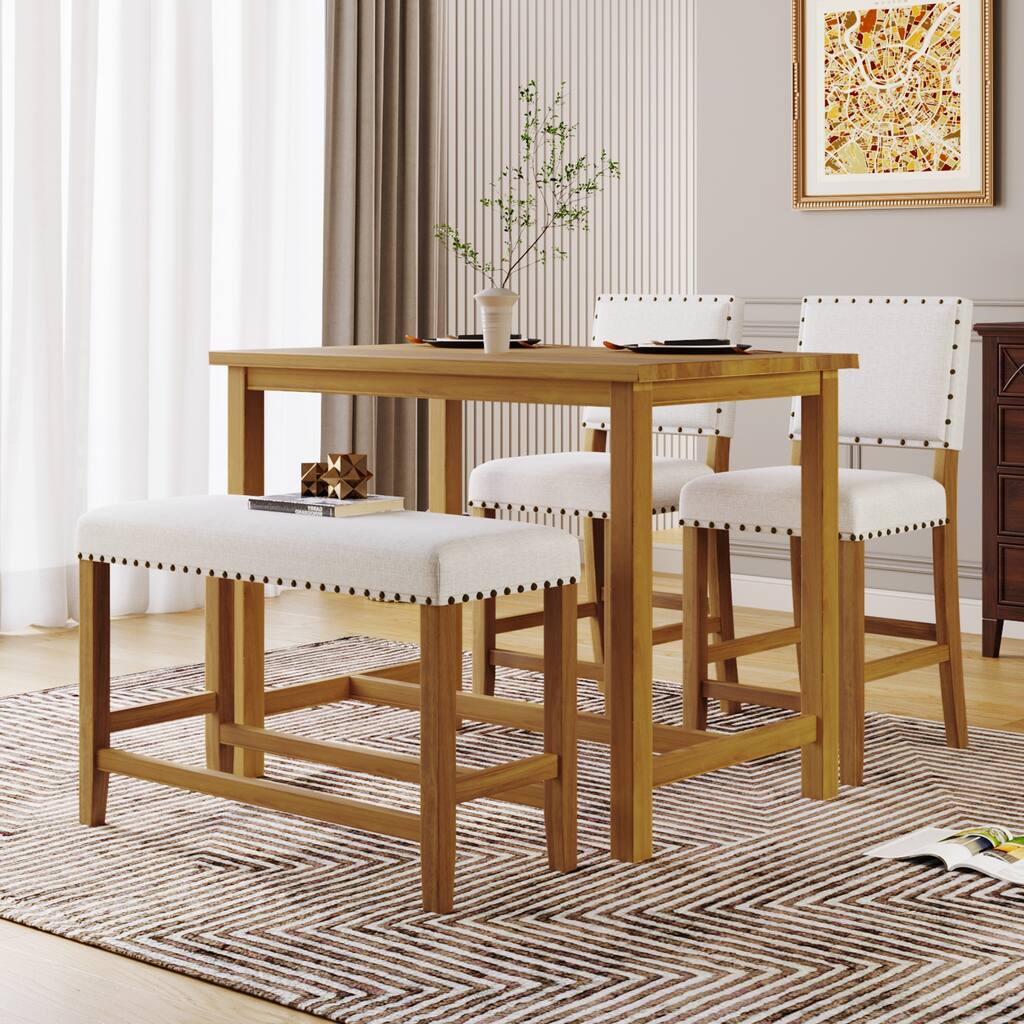 4 Piece Rustic Wooden Counter Height Dining Table Set