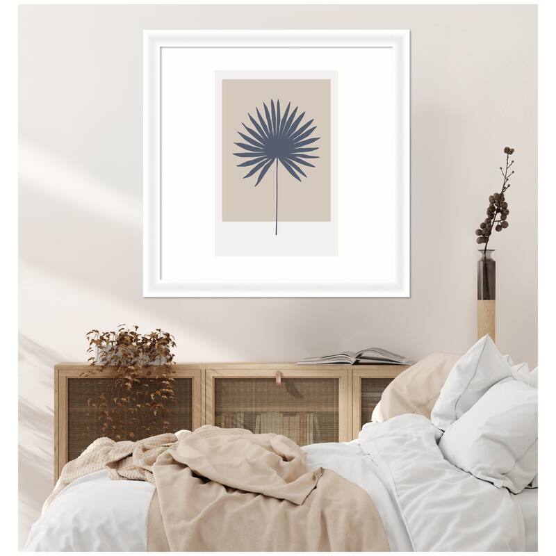 Kate and Laurel Muted Tan and Blue Colorblock Botanical Palm by The Creative Bunch Studio Framed Wall Art Print
