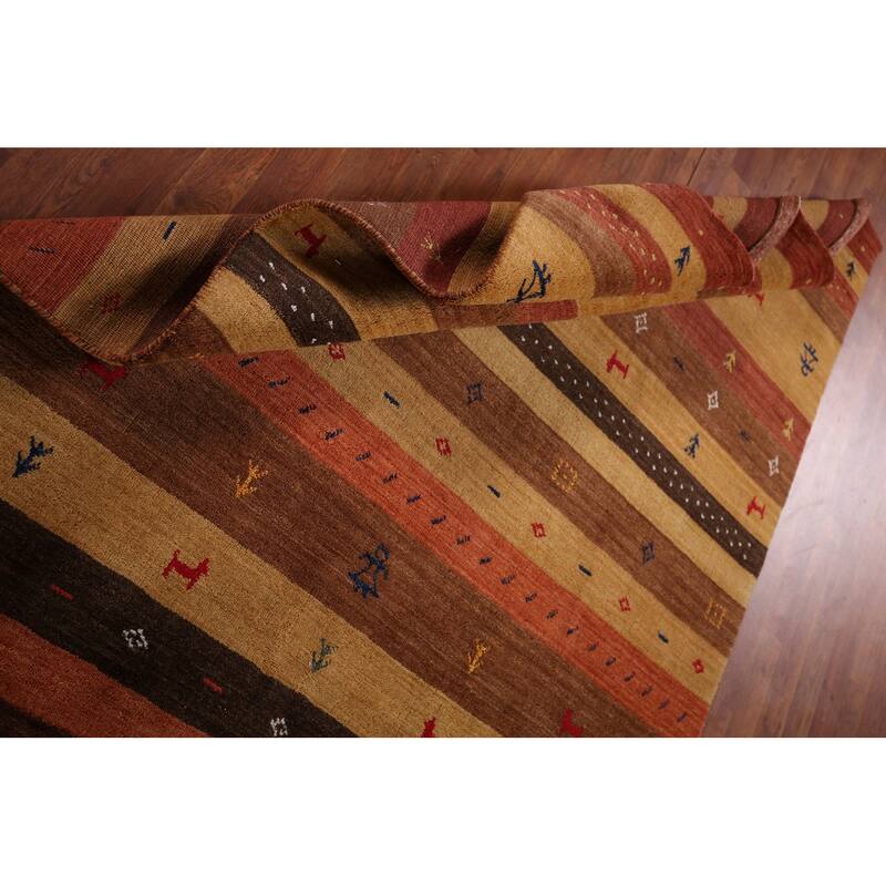 Striped Gabbeh Indian Area Rug Hand-Knotted Wool Carpet - 5'3"x 7'10"
