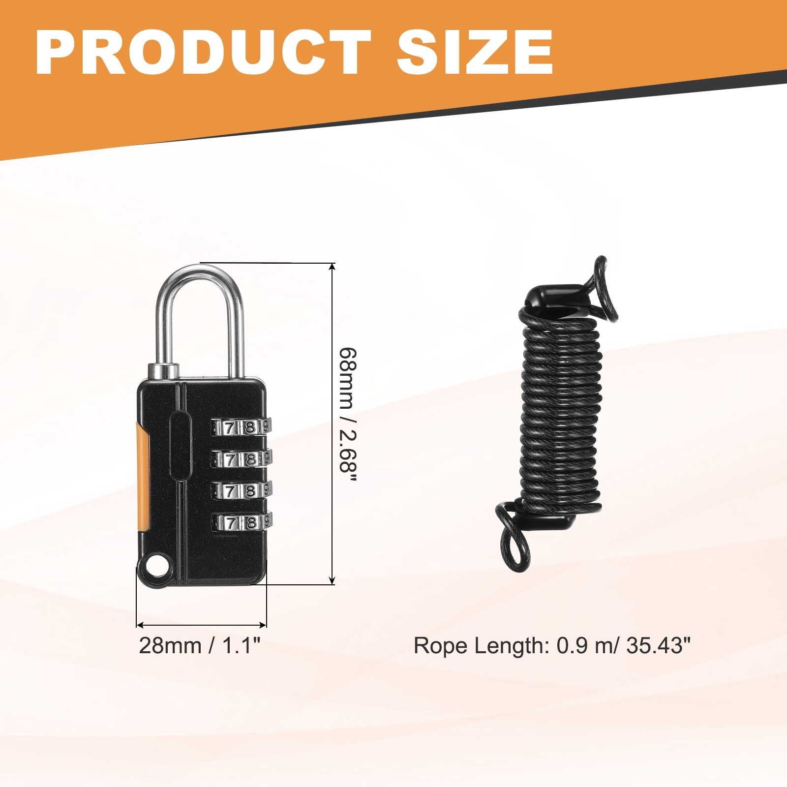 Combination Luggage Lock, Digit Combination Padlock with Cable Travel Locker Locks for Gym Files Cabinet Backpack
