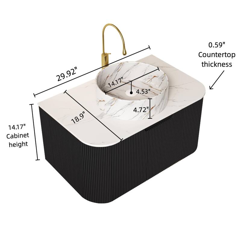 Floating Bathroom with Round Ceramic Basin and Storage Drawer