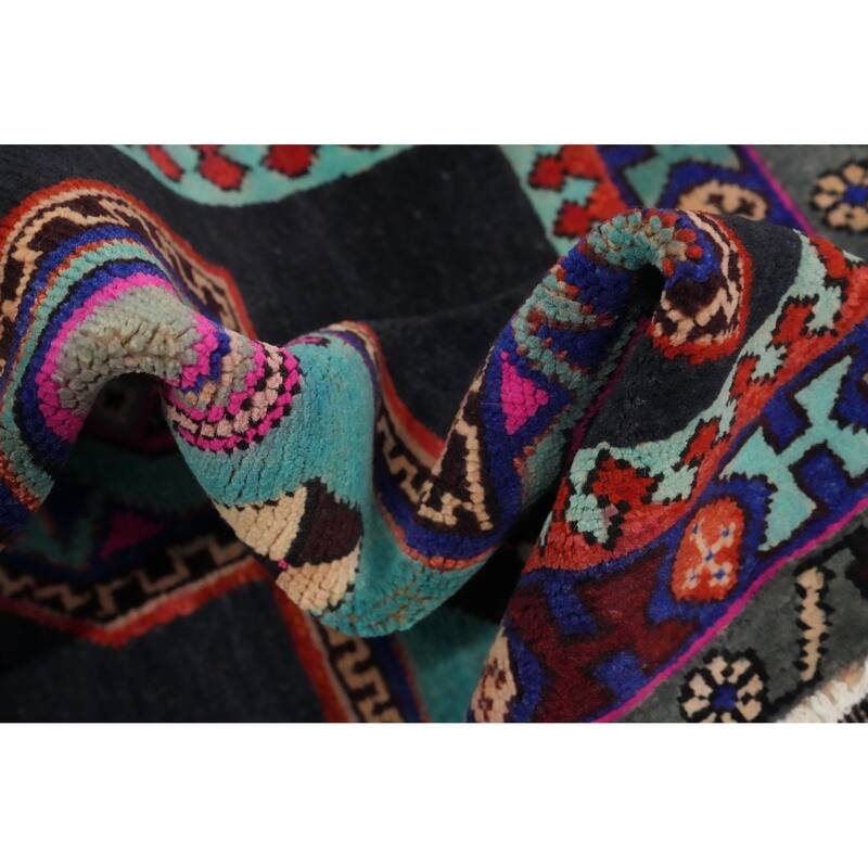 Hand Knotted Oriental 100% Wool Carpet Traditional Tribal Navy Blue & Blues Ardebil Runner Rug - 10' 0'' X 3' 2''