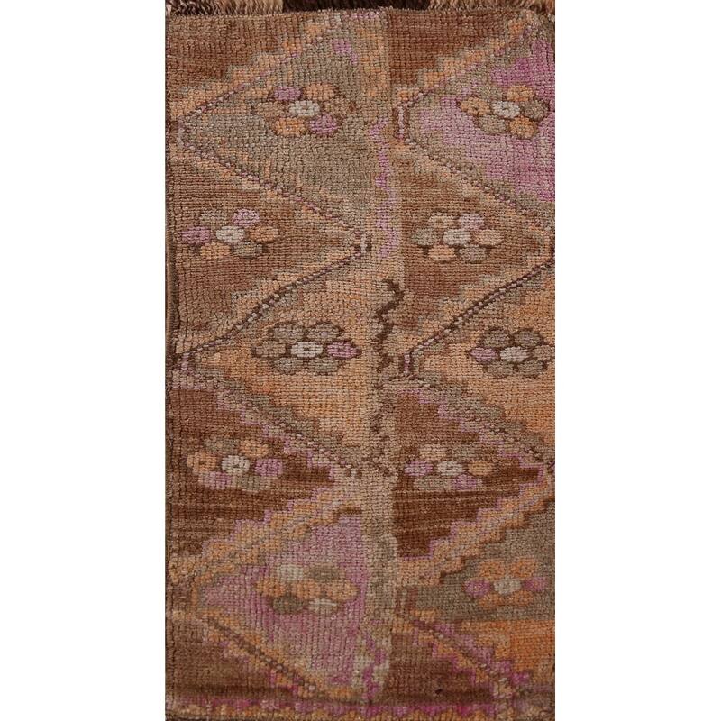 Hand Knotted Oriental 100% Wool Carpet Transitional Tribal Brown Anatolian Runner Rug - 2' 10'' X 1' 3''