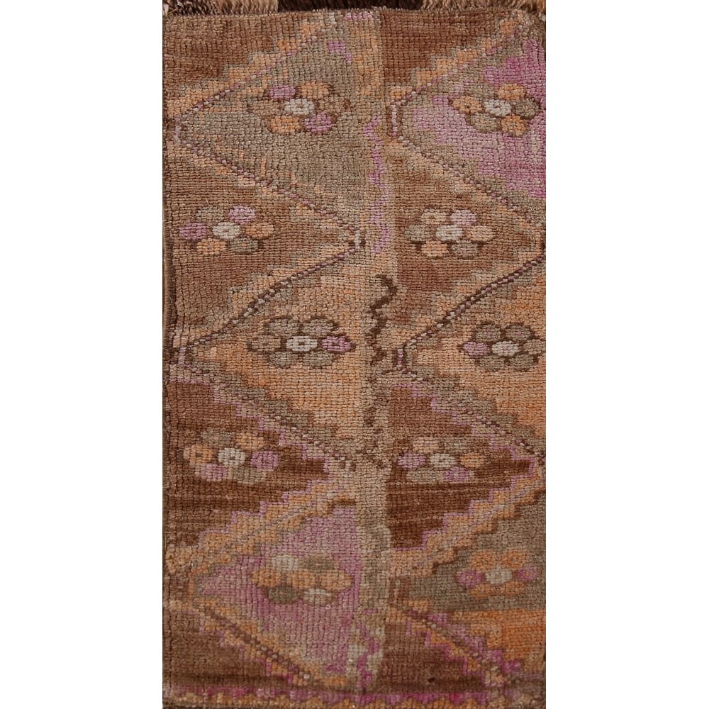 Hand Knotted Oriental 100% Wool Carpet Transitional Tribal Brown Anatolian Runner Rug - 2' 10'' X 1' 3''