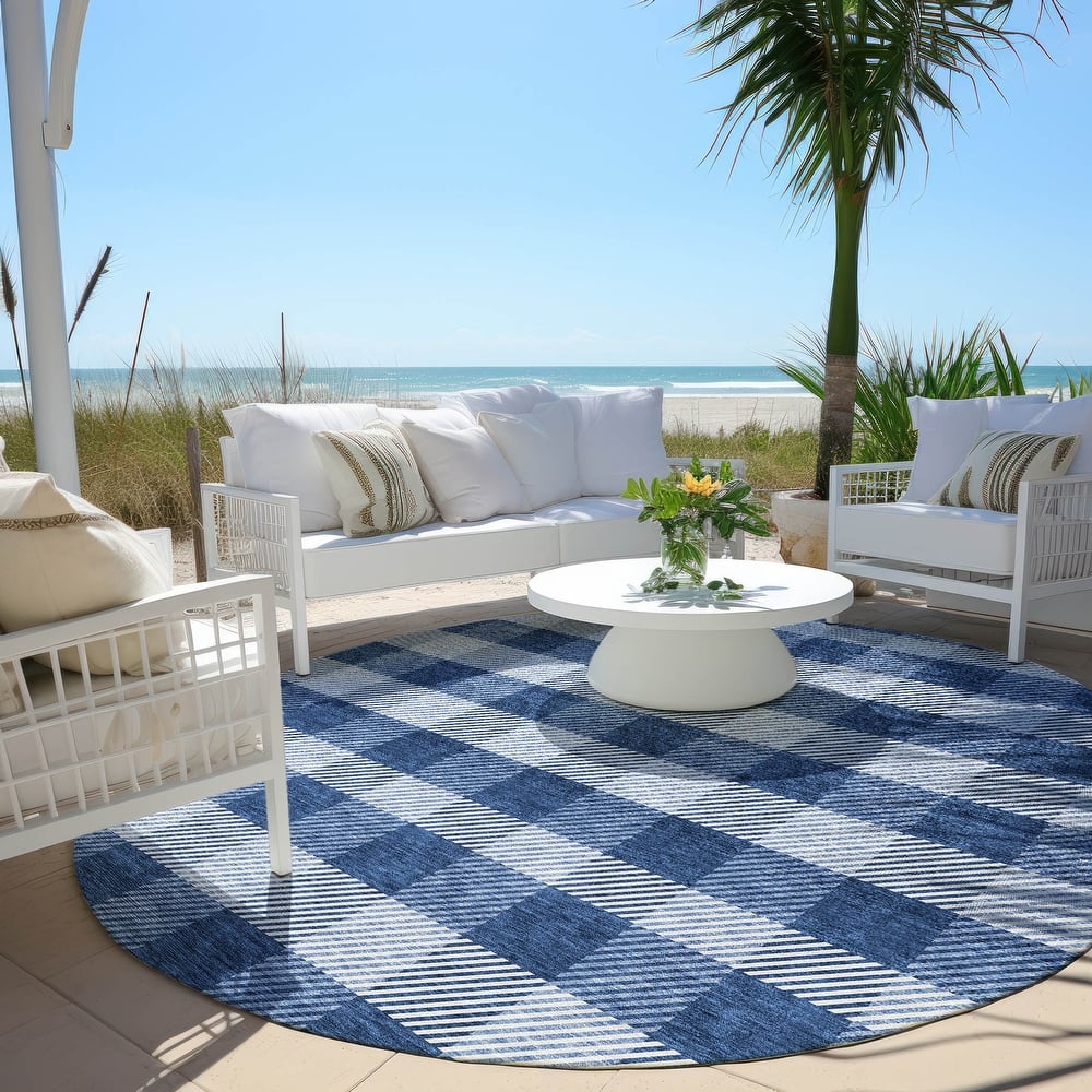 Machine Washable Indoor/ Outdoor Chantille Plaid Stripe Rug