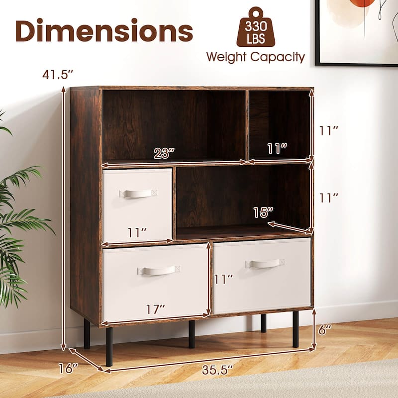 Costway 6-Cube Bookshelf with 3 Removable Folding Fabric Drawers Metal - See Details