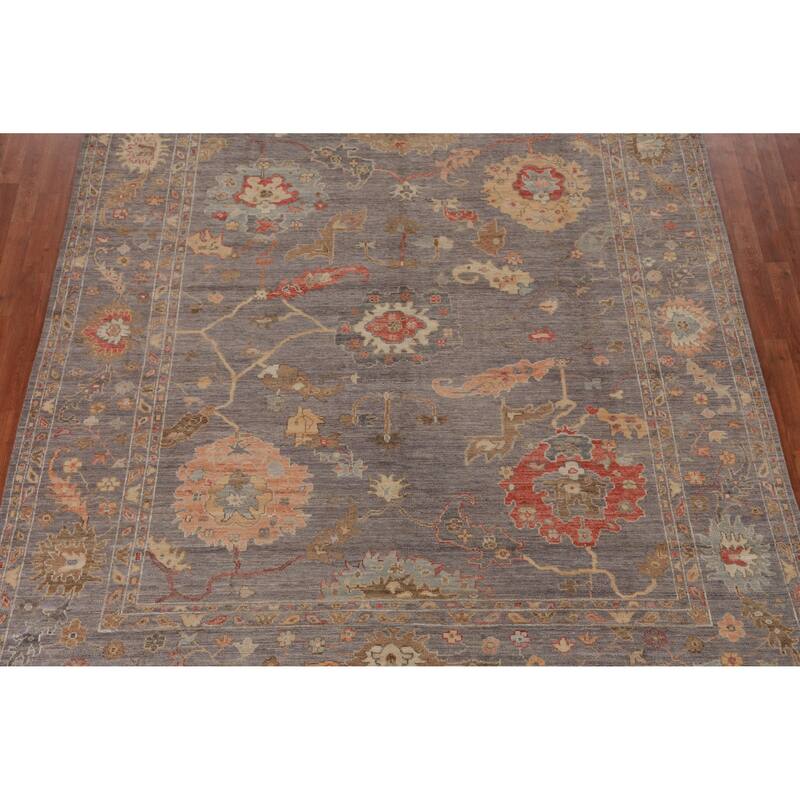 Hand Knotted Oriental 100% Wool Carpet Transitional All-Over Greys & Charcoal Oushak Area Rug - 9' 8'' X 8' 3''