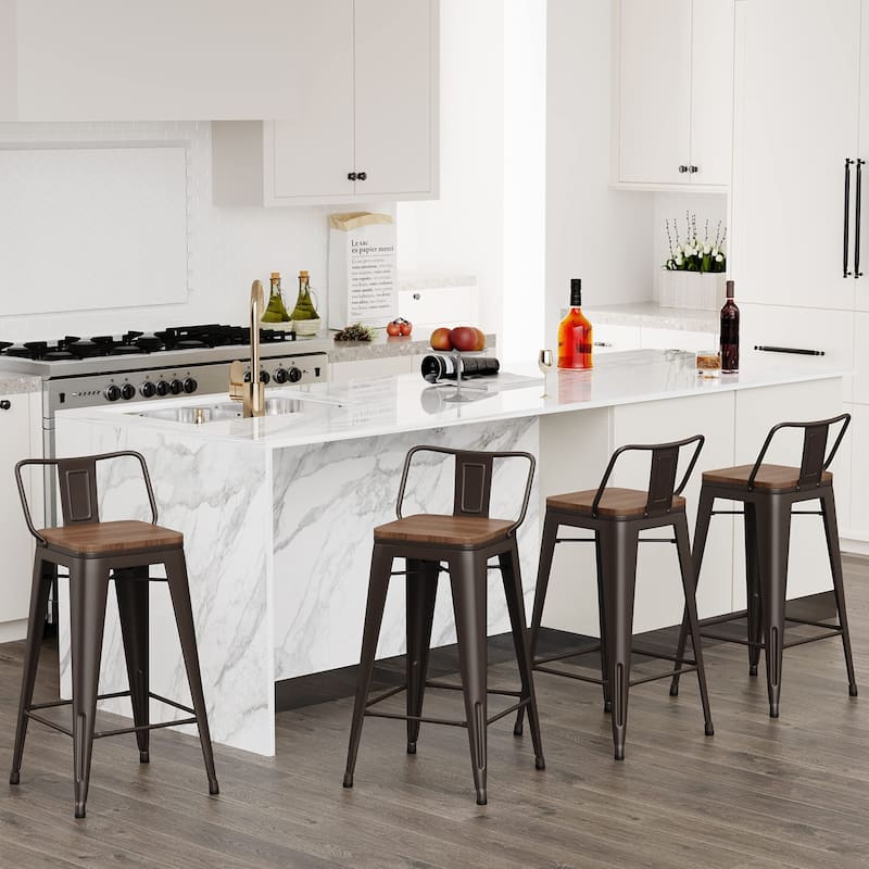bar stools with backs set of 4 Counter Bar Stools with Wood metal stools - Rusty. - Short