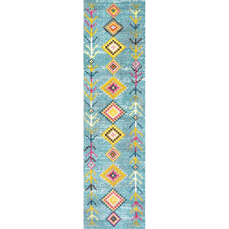 JONATHAN Y Arta Love Geometric Area Rug - 2 X 8 - Light Blue/Multi