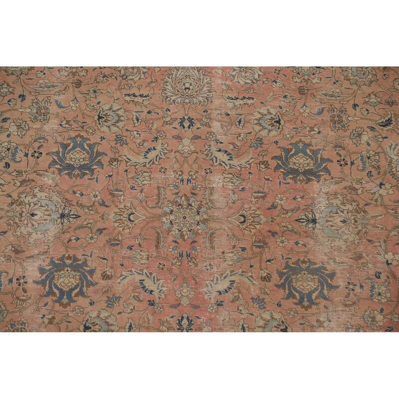 Hand Knotted Oriental 100% Wool Carpet Traditional All-Over Coral Tabriz Area Rug - 12' 6'' X 9' 2''