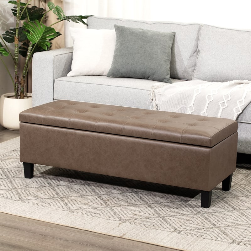 Adeco Faux Leather Storage Ottoman Bench for Living Room