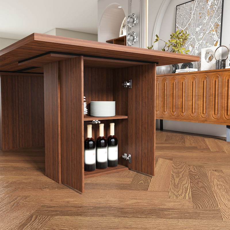 78" Farmhouse Dining Table with Storage Base - Rectangular MDF Table for 6, Rustic Modern