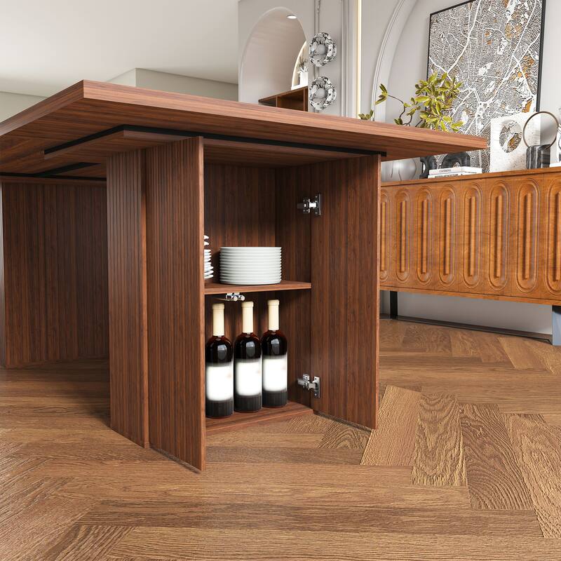 Roomfitters 78 Inch Long Dining Table with Storage Base, Large Rectangular Farmhouse Kitchen Table for 6, Walnut