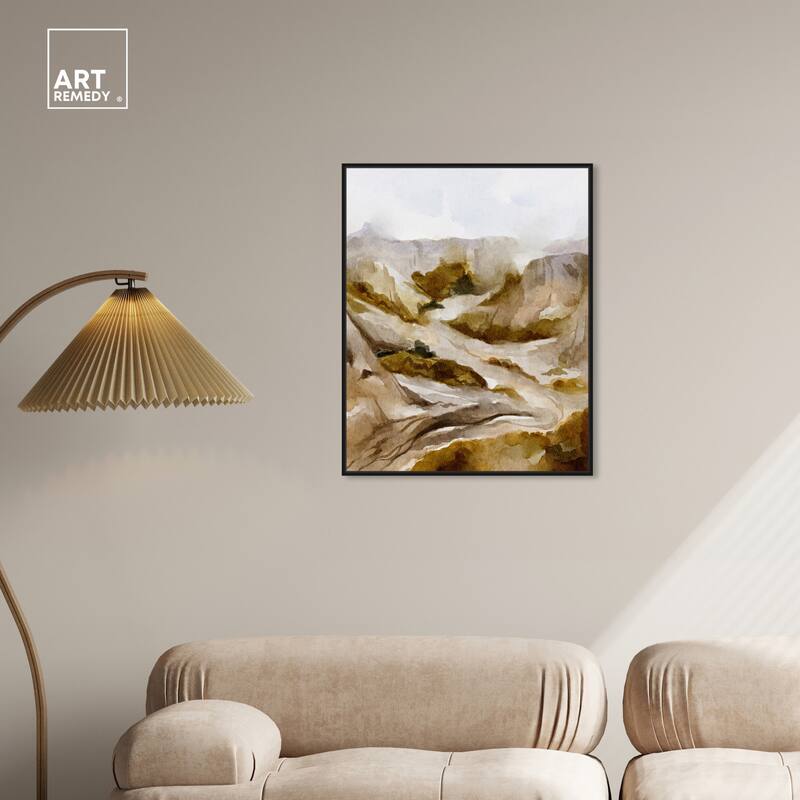 Art Remedy Winter End Rock Mountain Framed Landscape 1 Piece Canvas Wall Art Watercolor Style