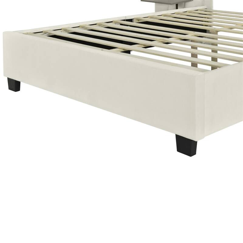 Queen Size Upholstered Platform Bed with Big Headboard, Velvet