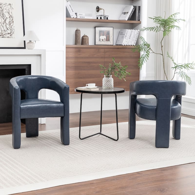 SEYNAR Modern Glam PU Leather Upholstered Dining Chair, Open-Back Accent Chair Set of 2