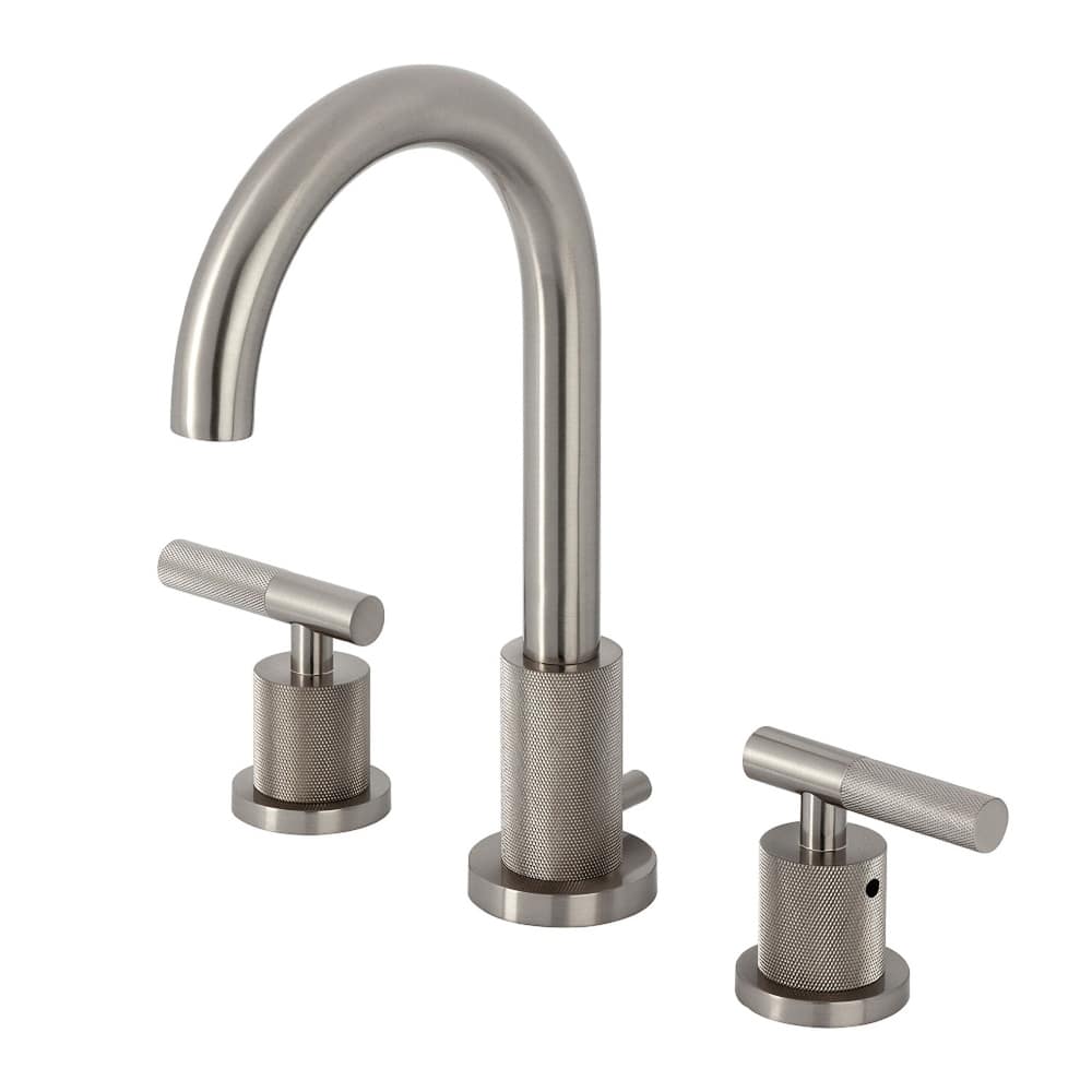 Kingston Brass Convergent Two-Handle 3-Hole Deck Mount Widespread Bathroom Faucet with Knurled Handle and Brass Pop-Up Drain