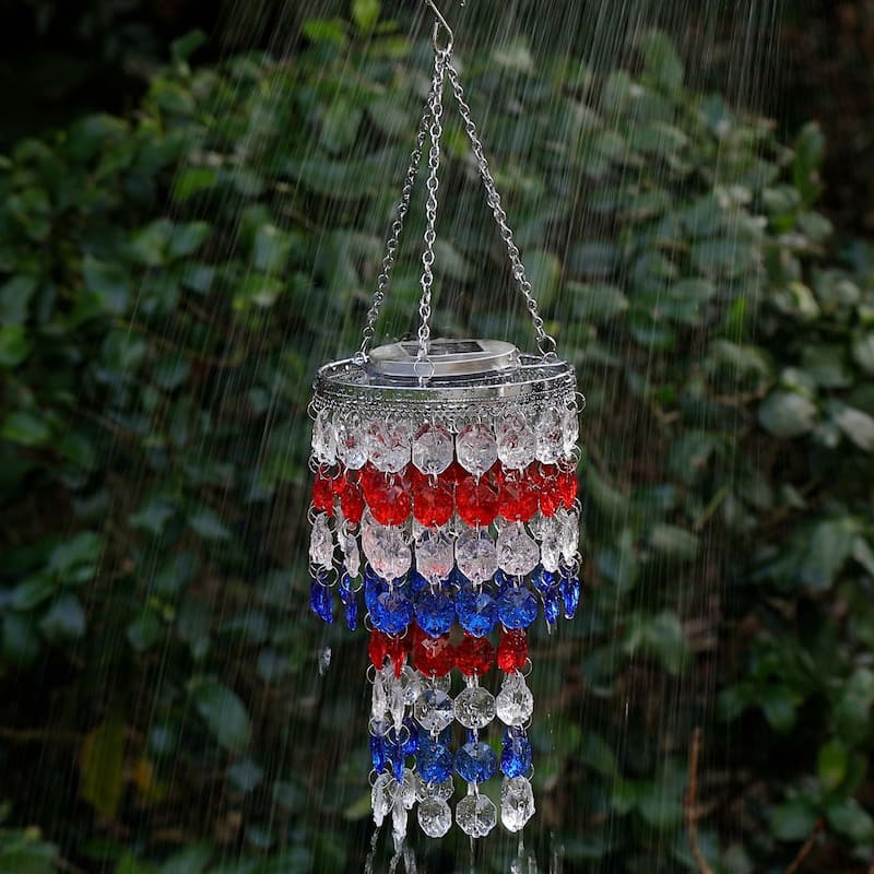 Glitzhome 19"H Solar Lighted Patriotic Wind Chime Hanging Decor