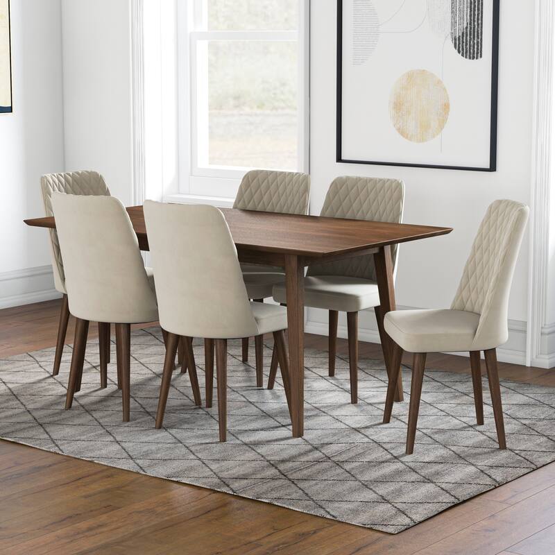 Adel Mid Century Modern Solid Wood Walnut 7 Piece Furniture Set