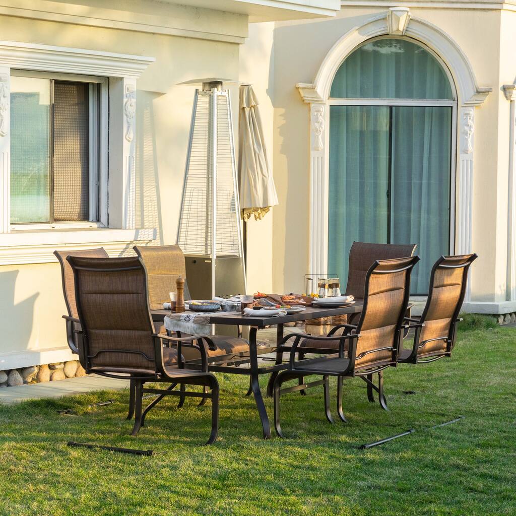 Nuu Garden Patio 7-Piece Textilene and Iron Dining Set with Umbrella Hole