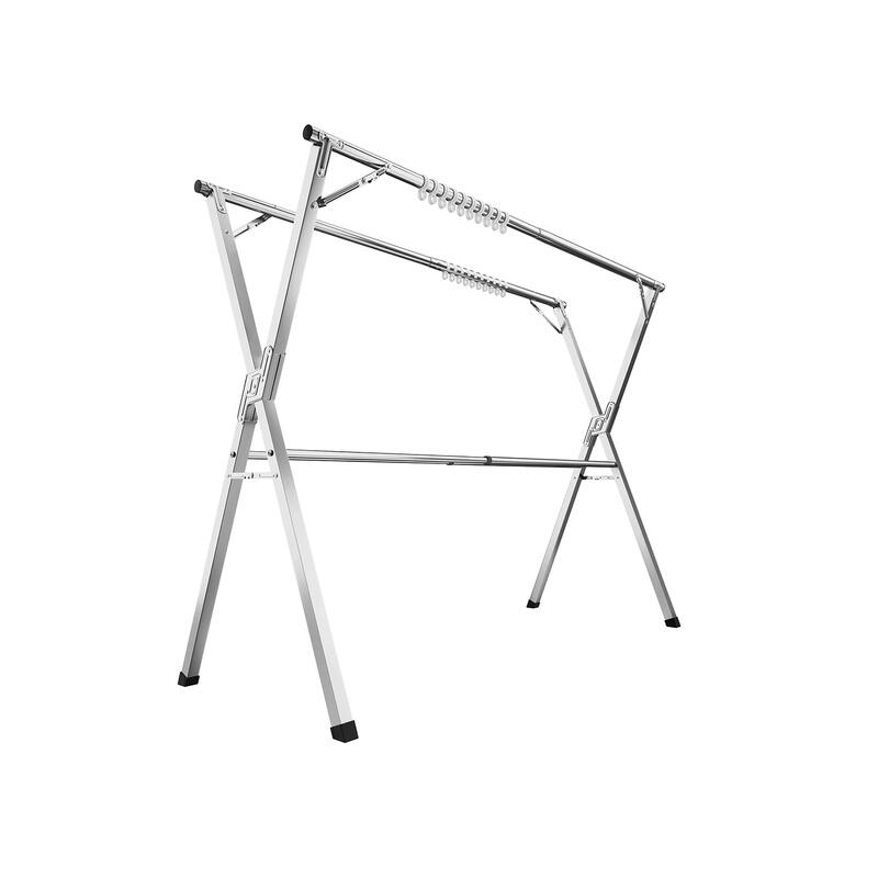 Dove Grey Stainless Steel Extendable and Foldable Clothes Drying Rack Ideal for Both Indoor and Outdoor Use - (45.7"-63.4")W