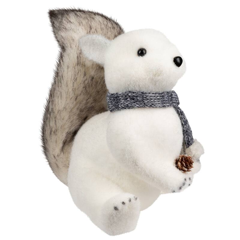 Snow Squirrel with Pinecone and Scarf Christmas Figure - 8.25" - White and Black