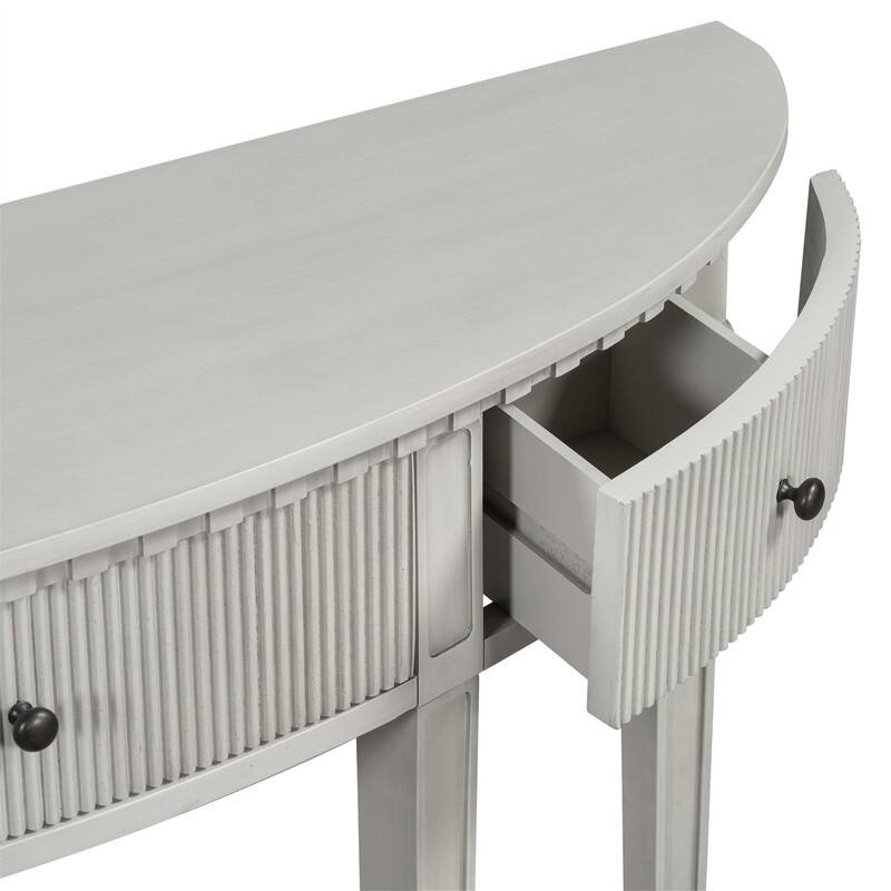 Curve Design Console Table with 3 Storage Drawers, Modern Entryway Table Sofa Table with Vertical Stripe Design and 4 Legs